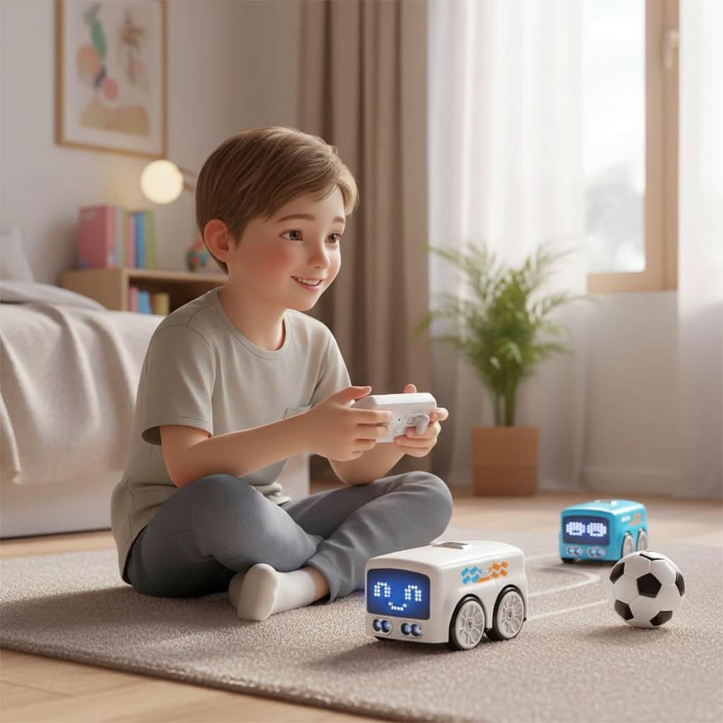 Magic Bus Follow Line Car – Smart Sensor Toy with LED Expression Lights, 4 Play Modes & Auto Obstacle Avoidance