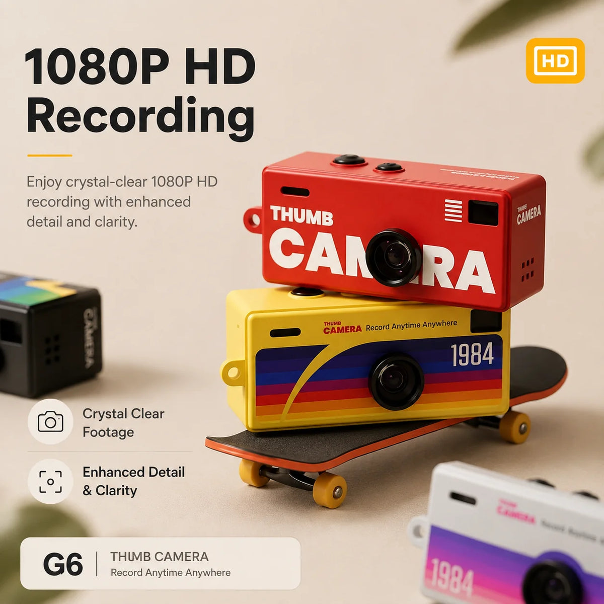 TheNerv™ Rewind | Mini Thumb Camera — 1080p Retro Keychain Cam