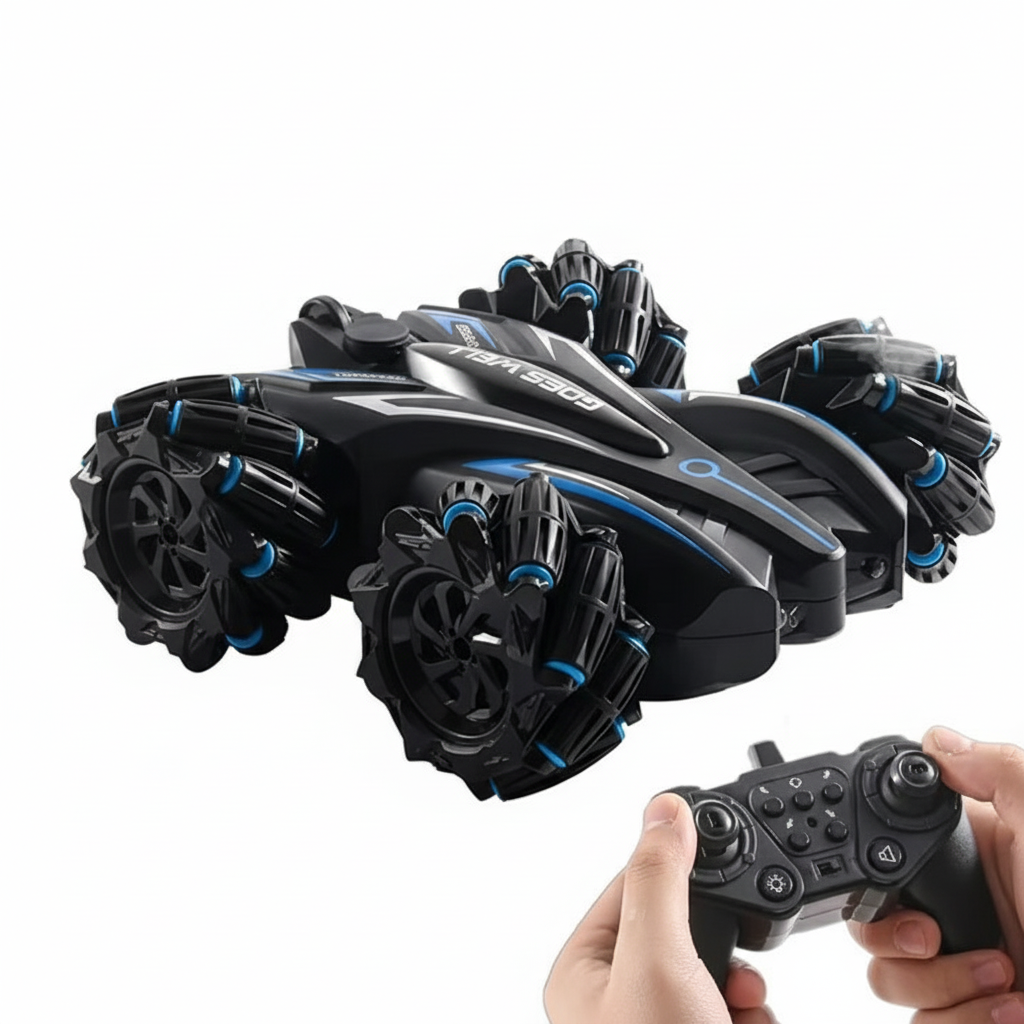 Stunt Spray RC Car – Dual Control, 2.4GHz, 80ft Range (Blue)