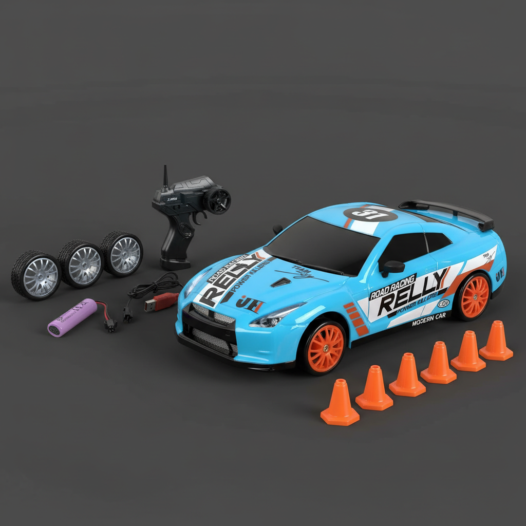 Nerv Royal 1:24 Scale Remote Control Drift Car – 4WD | 20 Kmph | 2.4GHz Long Range | Boost Mode | LED Lights (Blue)